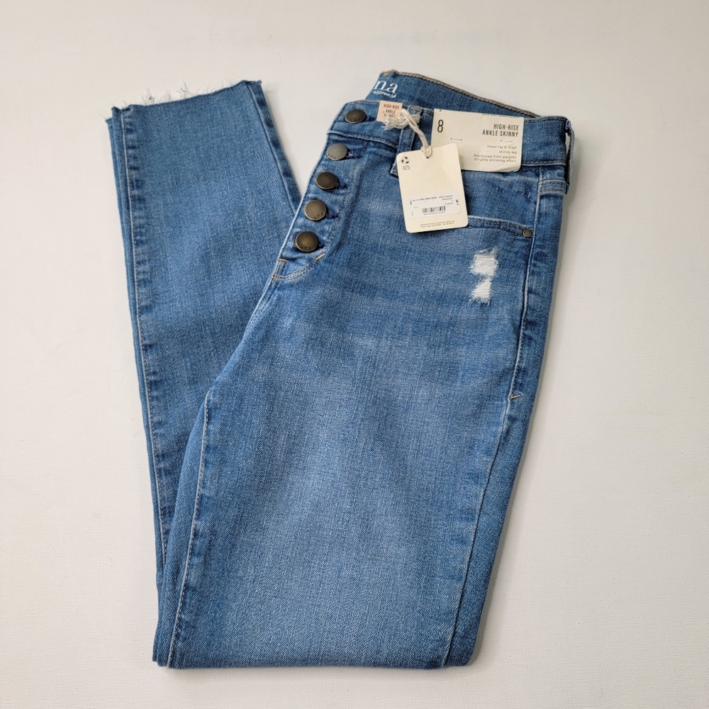 a.n.a A New Approach High Rise Ankle Skinny Button Fly Raw Hem